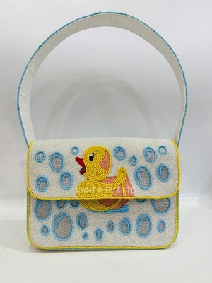 Hand-Beaded Rubber Duckie Shoulder Bag Playful Beaded Handbag