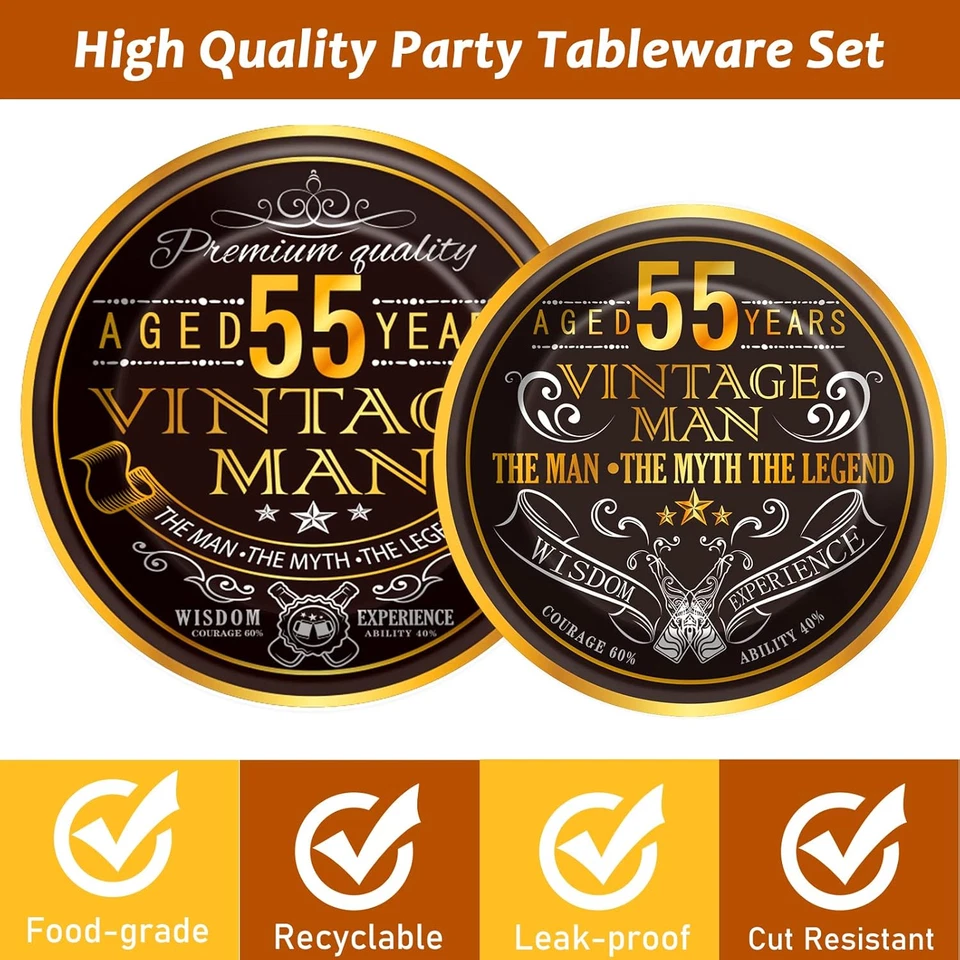 Juego de vajilla de fiesta 55 vintage de 96 piezas en 1970 con tema 55 fiesta de cumpleaños T Foto 4 de 4