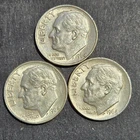 Lot of 3 1964 Roosevelt silver dimes.Unc