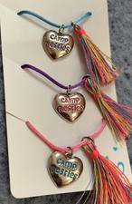CAMP BESTIES HEART PENDANT SET 3 SILK CORD MULTICOLORED TASSEL SUPER CUTE 