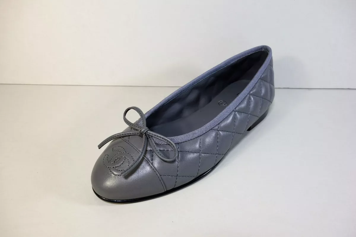 Chanel Gray Bow Lambskin Ballet Ballerina Flat Shoes 36.5 US 5.5