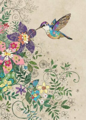 Notes & Queries Tropical Hummingbird and Purple Flower Blank Note Card