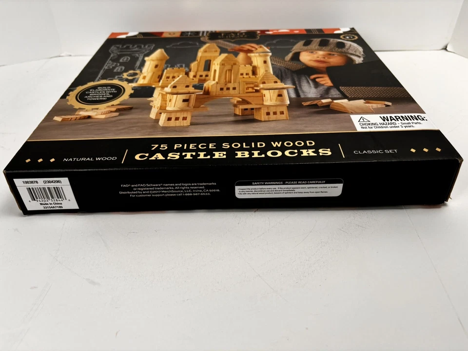 FAO Schwarz Complete Set of Castle Blocks 75 Pieces Natural Wood New - Image 3 of 4