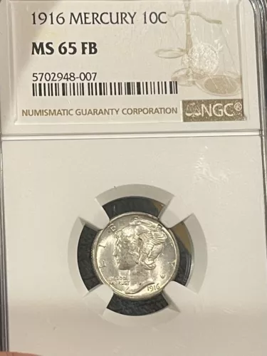 1916 Mercury Dime Silver MS65 FB Full Bands NGC GRADED (007.159)