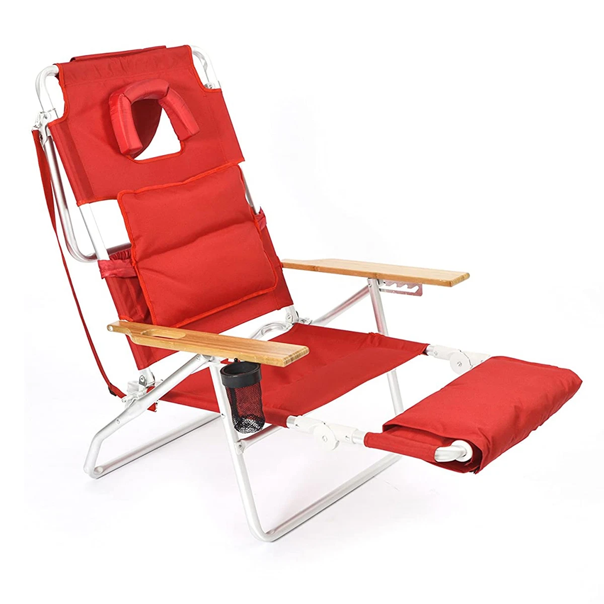 Ostrich Deluxe 3N1 Lightweight Outdoor Lawn Beach Lounge Chair w Footrest Red