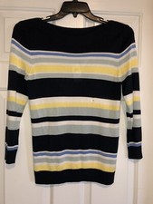 New Ann Taylor Factory Sweater Women  s Size Medium Blue Striped Pullover