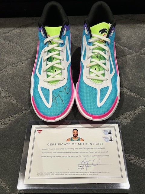 JAYSON TATUM BOSTON CELTICS 2024 GAME USED SIGNED SHOES VS HEAT