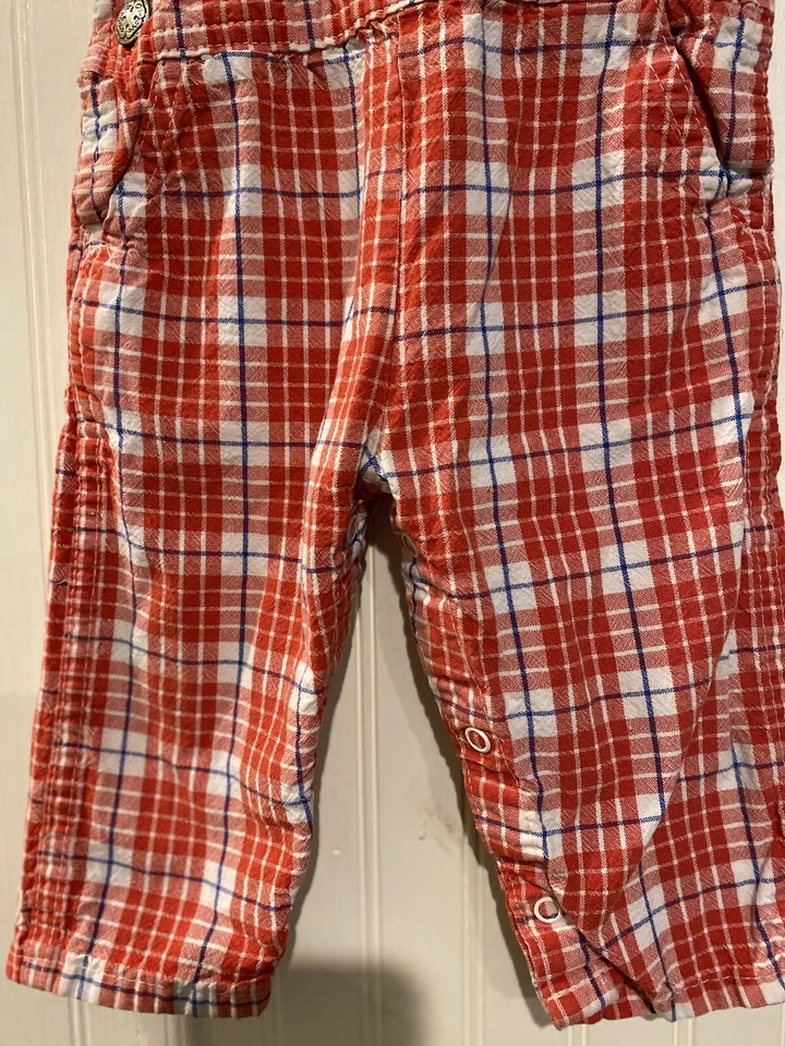 Mono de algodón a cuadros vintage Oshkosh Bgosh 12 m para niños rojo blanco azul broche/botón Foto 4 de 4