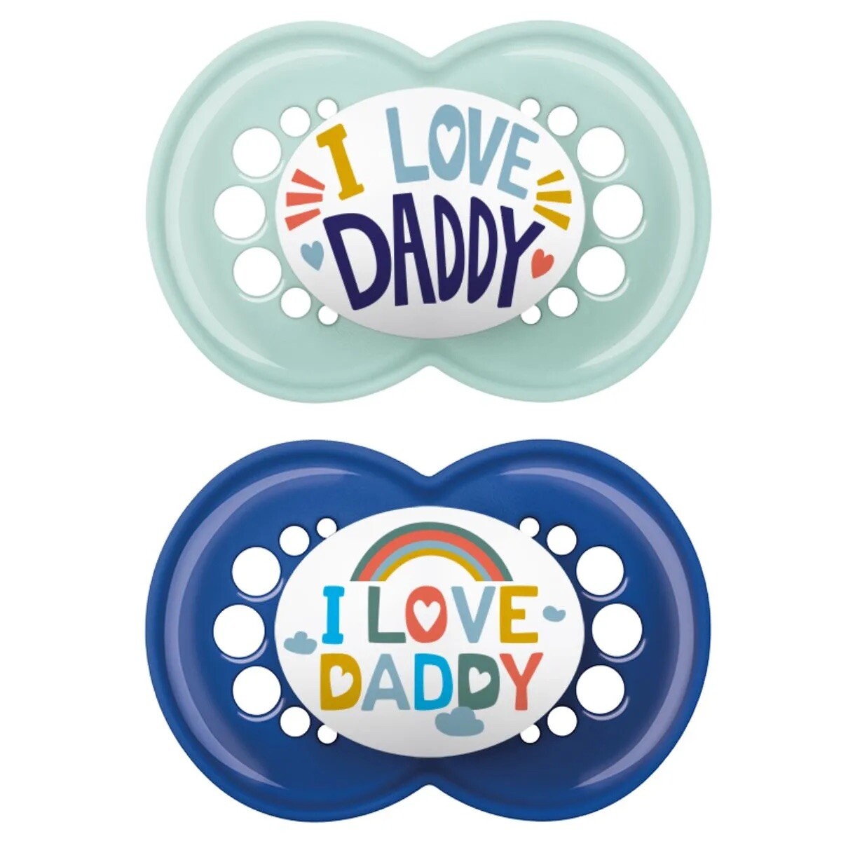 MAM Original Soothers | 16 Plus Months | | Comes in Dummy Steriliser Box | Sustainable Materials | Baby Accessories | Blue I Love Daddy (Various Designs) - Compare Prices & Where To Buy