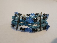 Beautiful Womans Glass, Stone And Bead Bracelet, Turquoise,Stretch,Boho,Blue