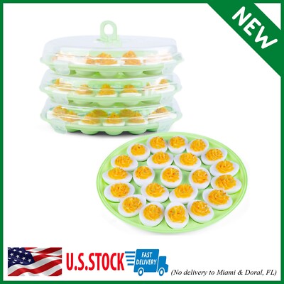 3PCS Deviled Egg Platter and Carrier With Lid 66Egg Slots for Party Home Kitchen
