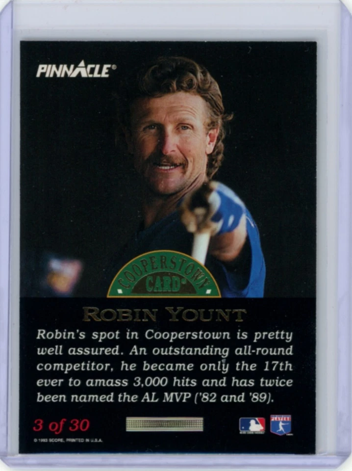 Robin Yount 1993 Pinnacle Cooperstown FX Dufex #3 Print Run 1000 Foto 2 de 2