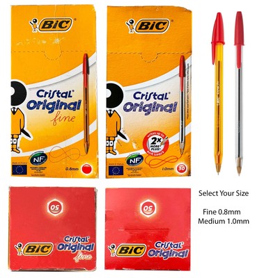 BIC CRISTAL Original Kugelschreiber ROT 50er Box Packung - feine oder mittlere Spitze Feder