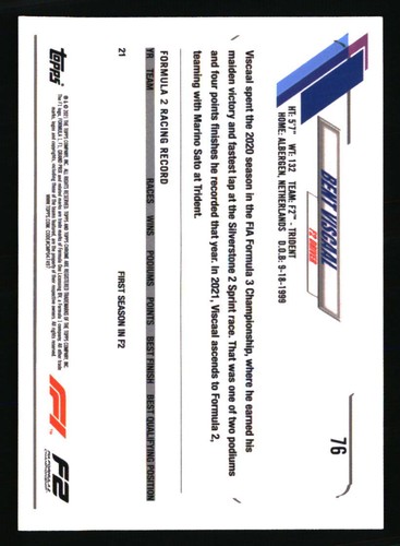 Bent Viscaal 2021 Topps Chrome Formula 1 #76 RACING Card - Picture 2 of 2