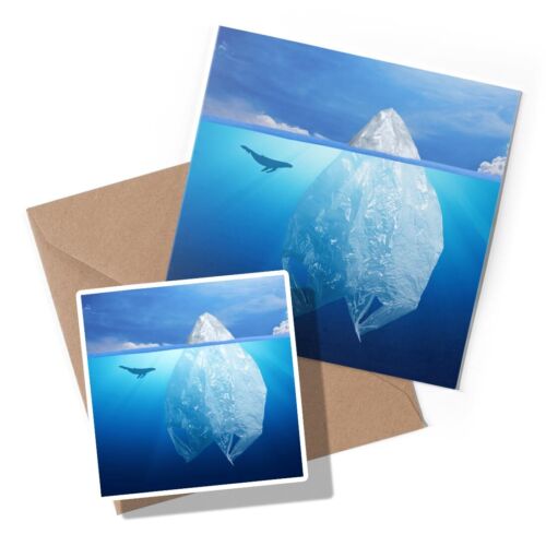 1 x Greeting Card & Sticker Set - Plastic Bag Iceberg Pollution #3571 - Picture 1 of 3