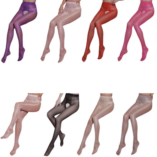 Damenstrumpfhosen glänzend Strumpfhose elastische Strümpfe Cosplay Clubwear aushöhlen - Bild 1 von 30