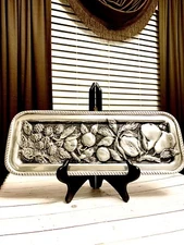 Beautiful Cast Aluminum Serving Rectangular Tray Fruit Embossed Design Heavy