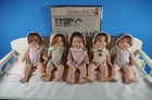 1930's Madame Alexander Dionne Quintuplet Composition Set 7.5" with Bed, Tagged