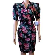 Vintage 1990's deadstock Jr Too petites pink rose midi dress size 8