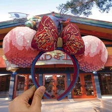 NEW Disney* Parks Gradient Pink Sequin Ears Red Bow Minnie Mickey Mouse Headband