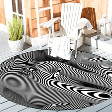 1pc Modern Black White Abstract Optical Illusion Mat - Large Round Non-Slip Ma
