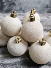 Christmas Ornaments Baubles Snowballs White Glitter Shatterproof Holiday Set 10