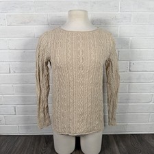 Ralph Lauren Sweater Womens Large Cable Knit Fisherman Old Money Oatmeal Preppy