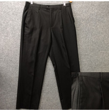 Black Formal Trousers Mens Pleated Dress Pants 34 L Adjustable Waist Groom 33x31