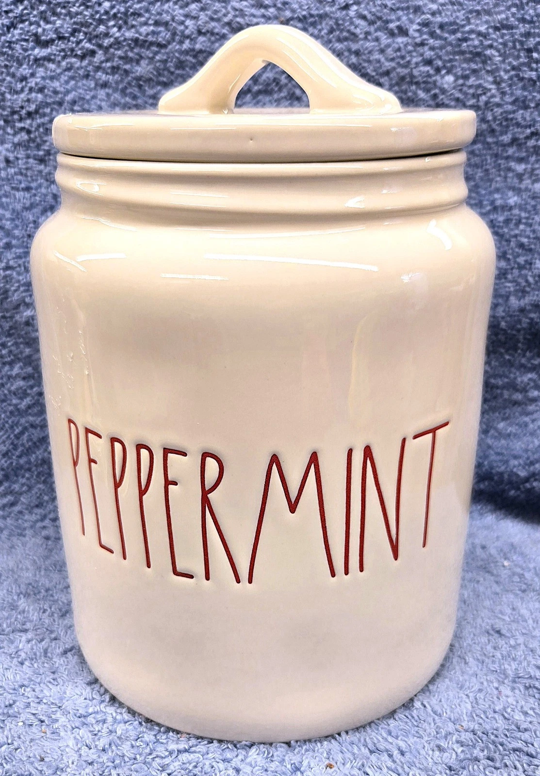 Rae Dunn White Red Lettering Peppermint 2pc Kitchen Canister Cookie Jar Xmas