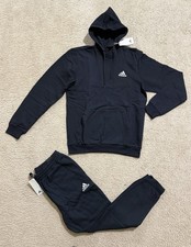 adidas Essentials Tracksuit Mens Black Authentic 2 Piece Set Sweatsuit All Sizes