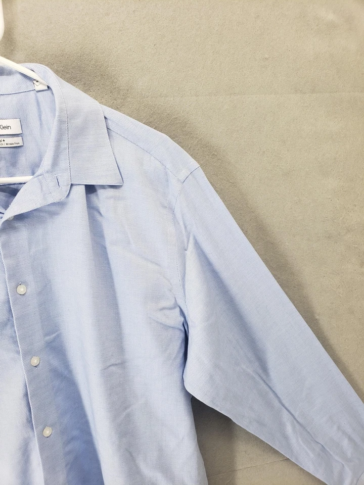 Calvin Klein Shirt Men XL 17 34/35 Blue Steel+ Stretch Wrinkle Free Formal - Image 3 of 4