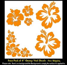 Hibiscus Hawaiian Flower 4 Pk Light Orange Vinyl Decals Car Truck Window Laptop