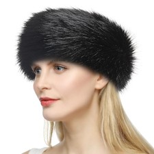 Womens Faux Fur Headband Winter Earwarmer Earmuff Ski Black
