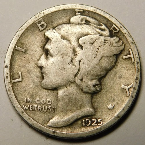 1925 D Mercury Dime 90% Silver G-VG  "Actual Coin Pictured - Not Cleaned"