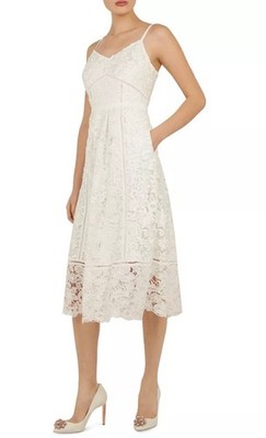 Ted Baker London Valens White Lace Midi Dress Sz 1 US 4 Spaghetti Strap Lined