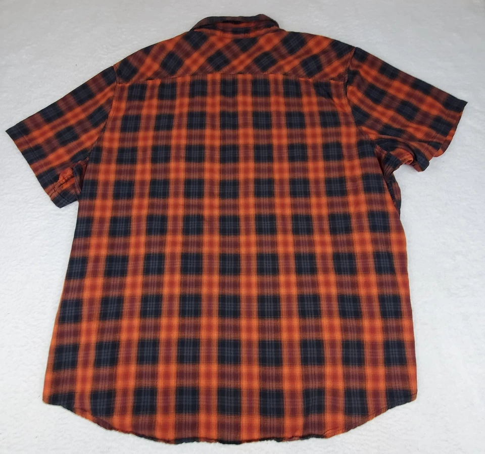 Harley Davidson Plaid Short Sleeve Mens Button Up Cotton Shirt 3XL Patch - Image 3 of 4