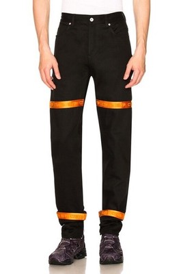 Men s Heron Preston 37X37.5 Black/Orange Cyrillic Tape Baggy Jeans 