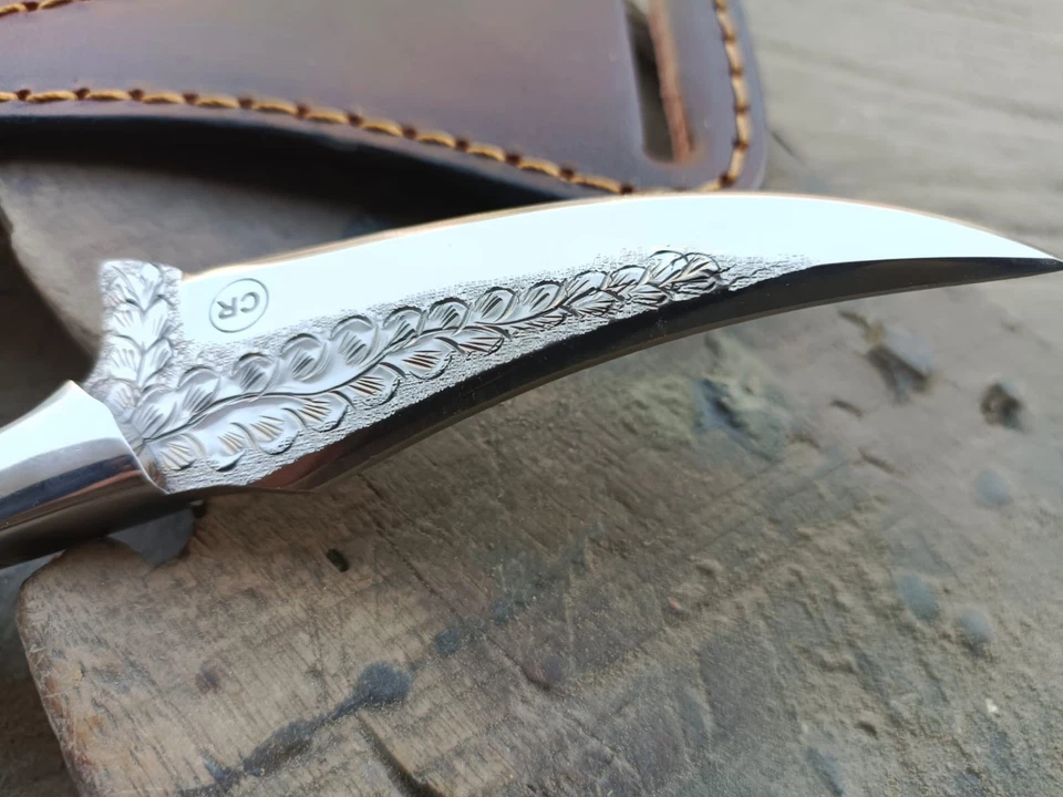 РУЧНОЙ КОВКИ ПОЛЬЗОВАТЕЛЬСКИЙ ОХОТЫ РУЧНОЙ ГРАВИРОВКИ СКИННЕР НОЖ С РУКОЯТКОЙ ОЛЕНЯ И НОЖНАМИ - Изображение 4 из 4