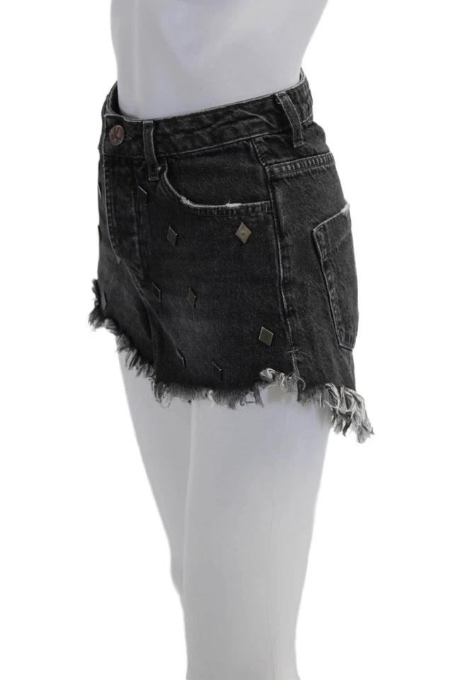 Одна чайная ложка женщин хлопок потертый с заклепками на пуговицах джинсовые шорты черный размер 22 - Изображение 2 из 4