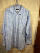 Chaps 17.5 32/33 Comfort Stretch Wrinkle Free Blue Plaid Dress Shirt L/S EUC