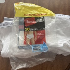 NIP 10 pair Hanes Tagless Briefs Full Rise White Size XL - 40" - 42"