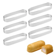 Oval Tart Rings 304 Stainless Steel 6 pcs Perforated Pastry Cake Ring Mold fo...
