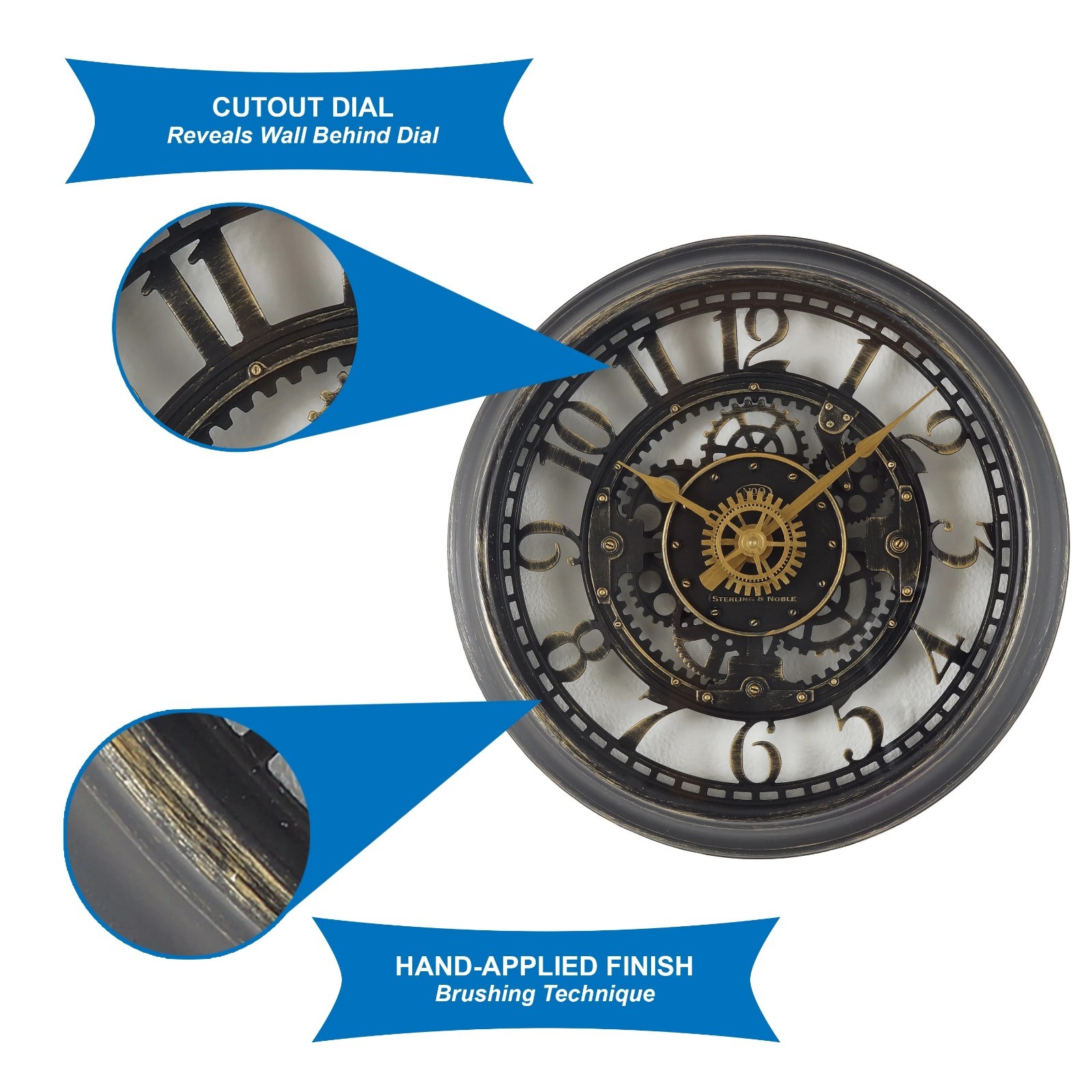 Mainstays 11.5" Round Oil Rubbed Bronze Gear Industrial Wall Clock.