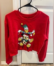 CHRISTMAS EDITION Disney Mickey Friends Red Crop Holiday Sweatshirt