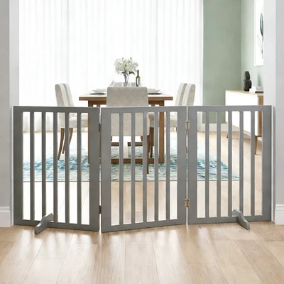 Wooden Stair Gate for Dogs, Freestanding Foldable Dog Gate Indoor 3 Panel Pet