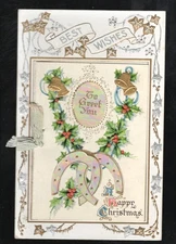 C266 Antique Christmas Postcard Booklets Horseshoes Holy Best Wishes