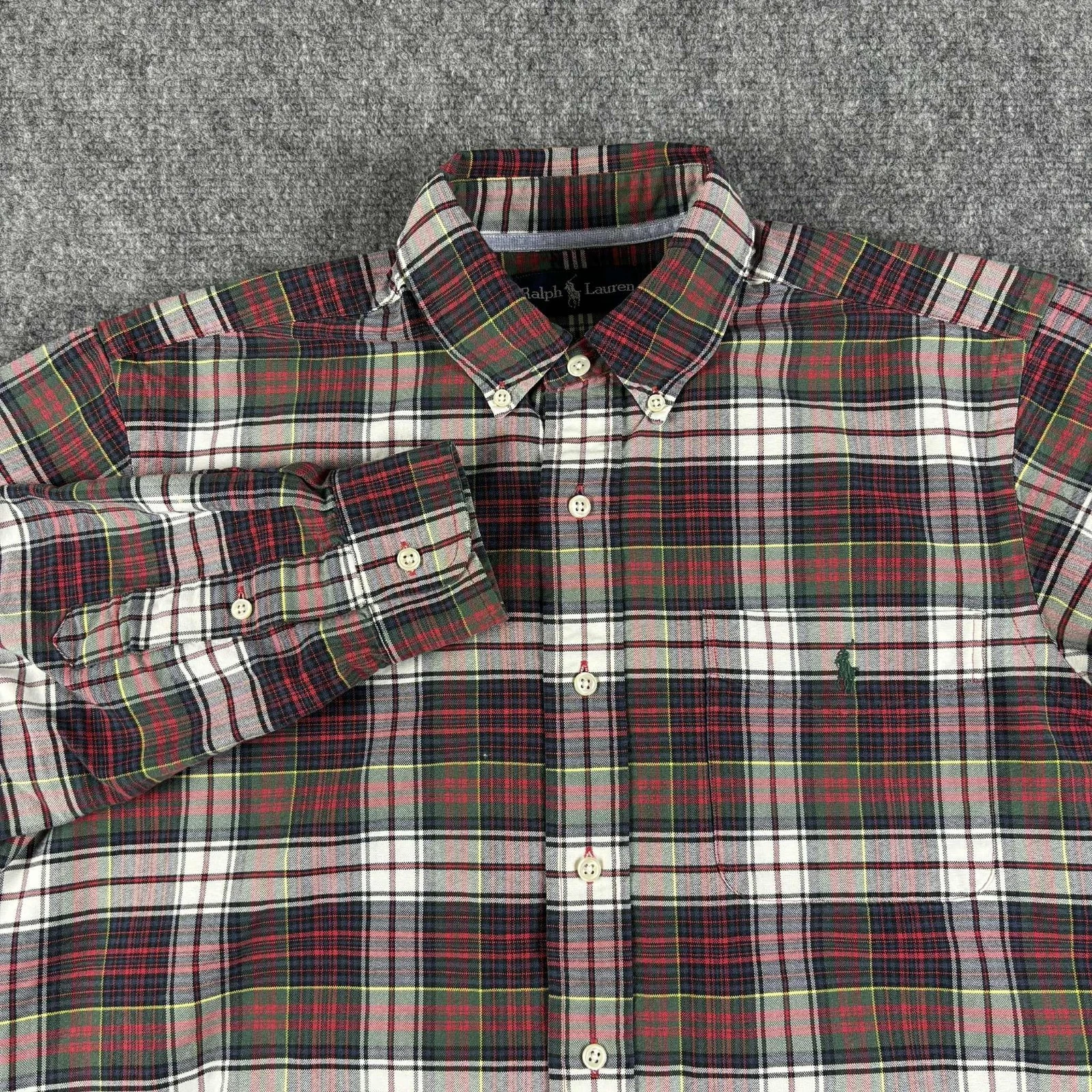 Ralph Lauren Shirt Mens Medium Red Green Plaid Button Down Long Sleeve Classic