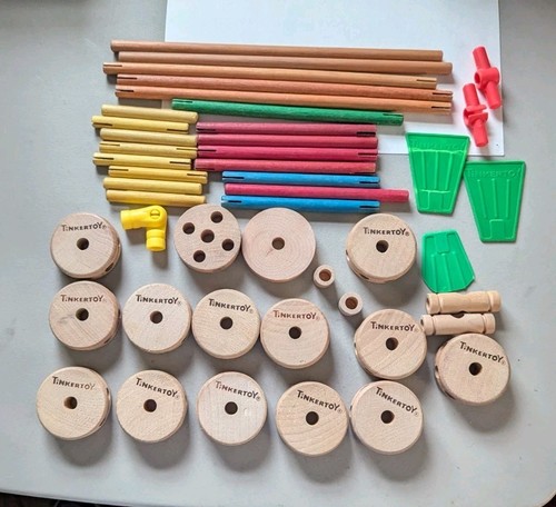Vintage The Classic Tinkertoy Construction Junior Builder Set in Can 45 Pieces - Picture 8 of 8