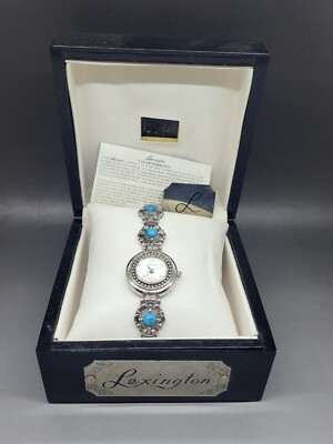 Woman's Western Theme Lexington Wrist Watch Floral Block Turquoise Bracelet