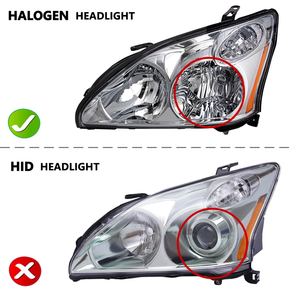 Juegos de faros halógenos cromados 04-09 para Lexus RX330 RX350 2004-2009 NO OCULTOS Foto 2 de 4